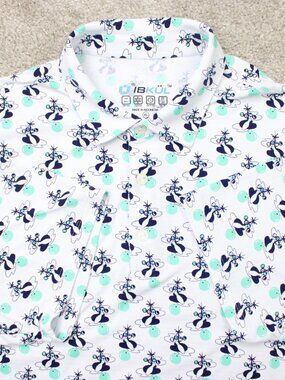 IBKUL AOP Polo Shirt Mens XL Blue/Green "Bowl" All Over Print UPF 50+ Golf S/S